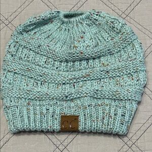 CC Mint Knit Beanie with pony